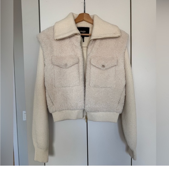 Maje Cream Shearling Jacket - Picture 5 of 5